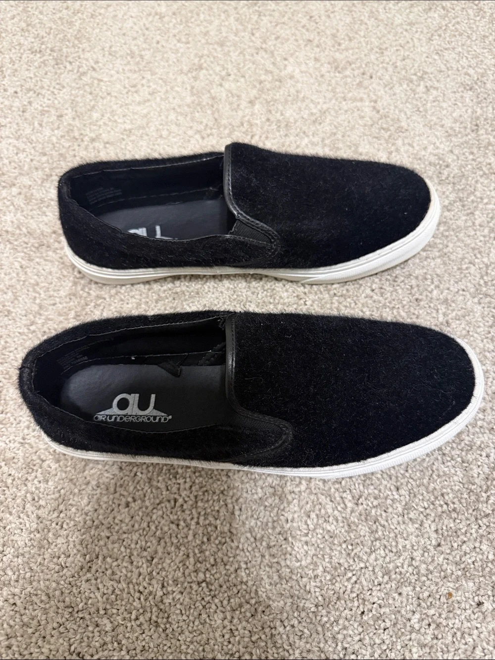 Air Underground fuzzy Black Slip-On Sneakers with White Sole